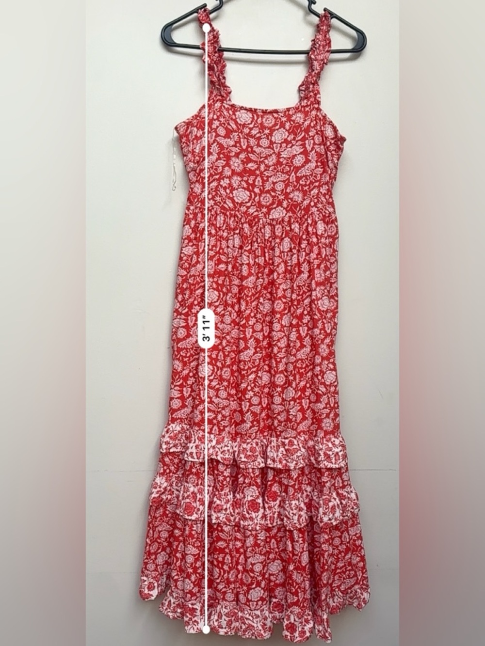 Universal Thread Floral Tiered Ruffle Strap Maxi Dress Red Size XS - Picture 9 of 9